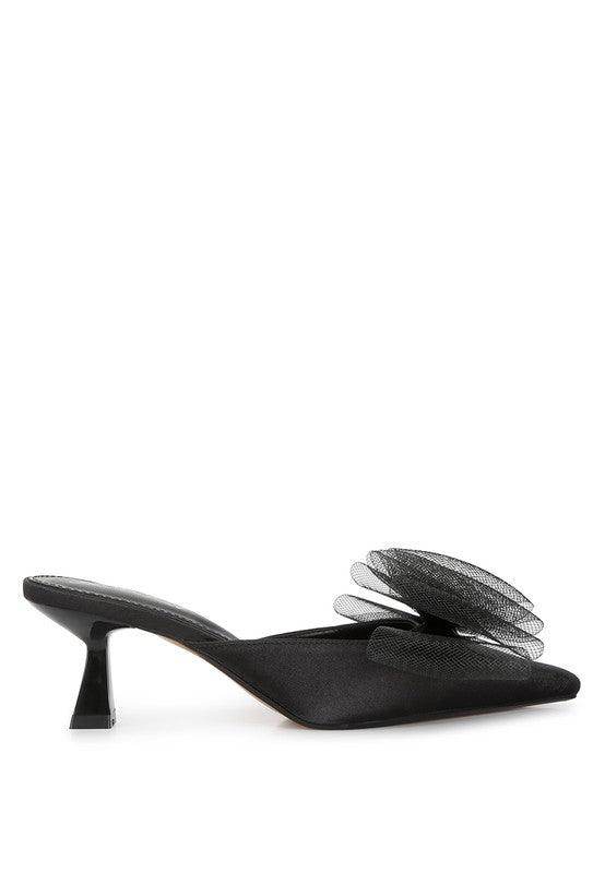 Asma Organza Bow Embellished Satin Mules - VacationGrabs