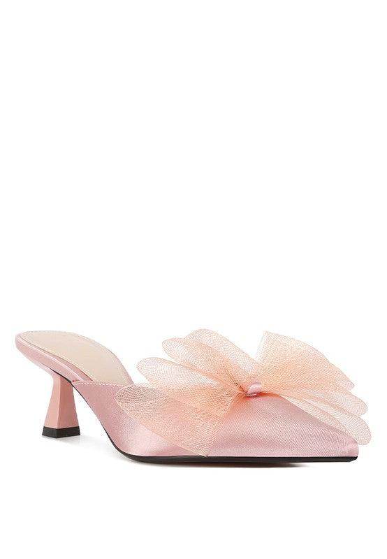 Asma Organza Bow Embellished Satin Mules - VacationGrabs