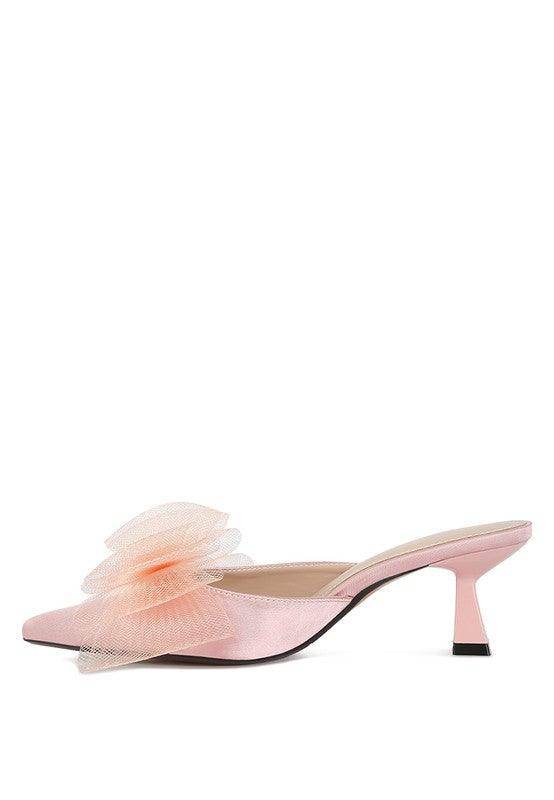 Asma Organza Bow Embellished Satin Mules - VacationGrabs