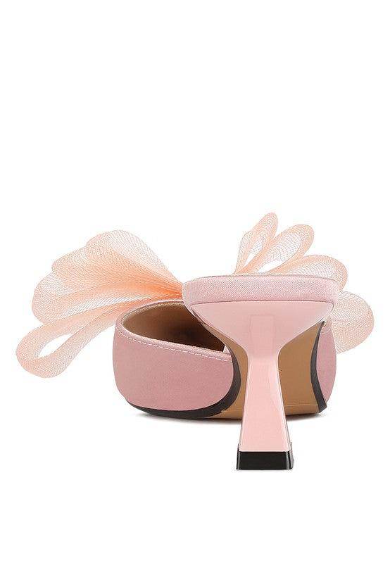 Asma Organza Bow Embellished Satin Mules - VacationGrabs