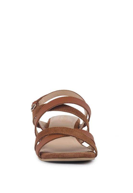 Astrid Mid Heeled Block Leather Sandal - VacationGrabs