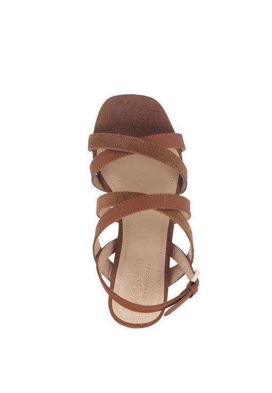 Astrid Mid Heeled Block Leather Sandal - VacationGrabs