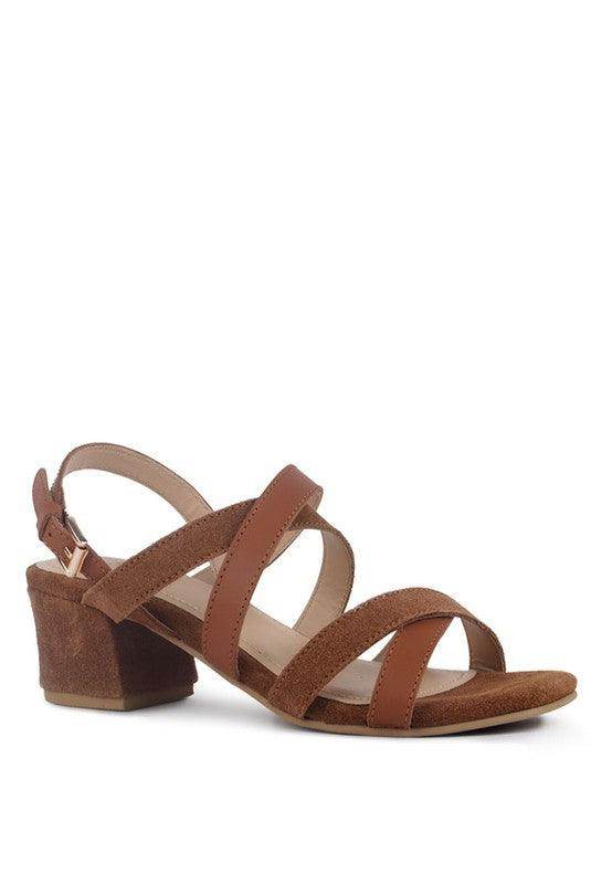 Astrid Mid Heeled Block Leather Sandal - VacationGrabs