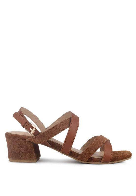 Astrid Mid Heeled Block Leather Sandal - VacationGrabs