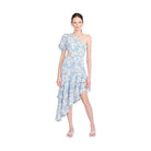 Emory Park asymmetric one shoulder dress in light blue floral design with ruffled hem for stylish summer outings