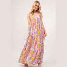 And The Why Full Size Printed Tie Shoulder Tiered Maxi - VacationGrabs
