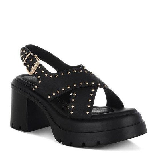 Nambo Stud Embellished Block Heel Sandals - VacationGrabs