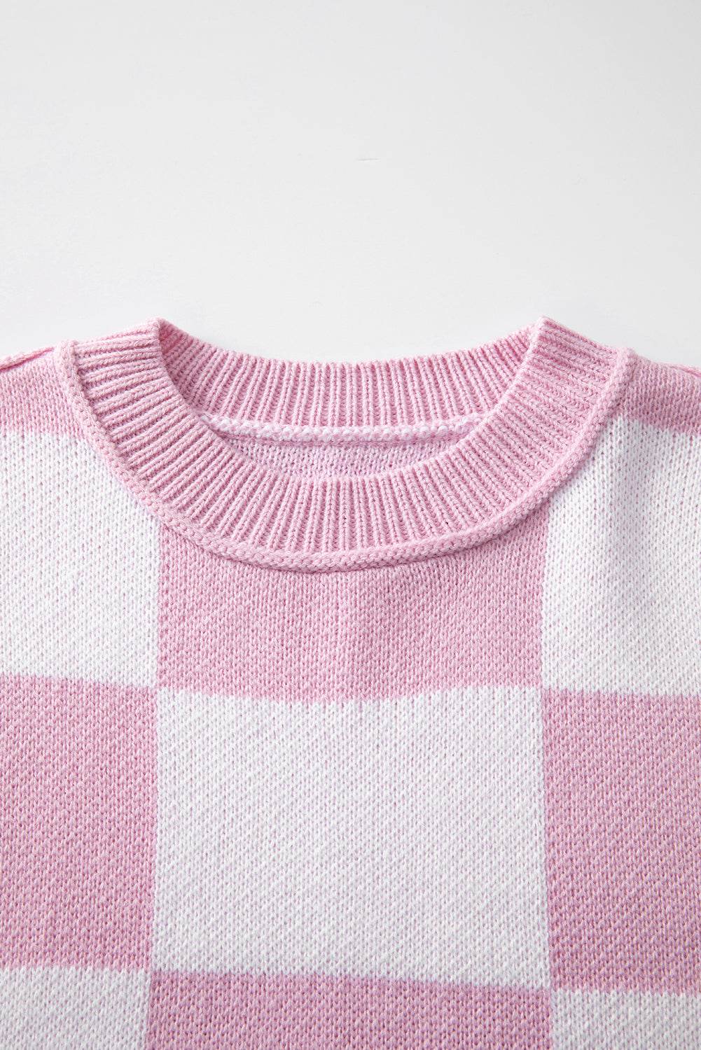 Pink Checkered Bishop Sleeve Sweater - VacationGrabs
