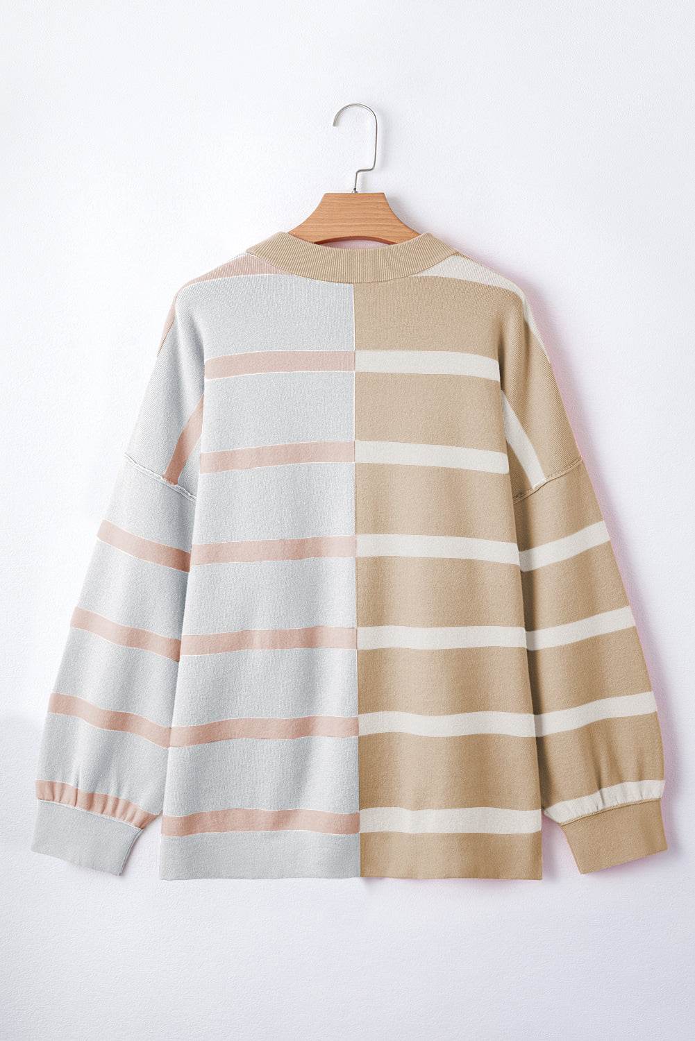 Khaki Stripe Colorblock Oversized Sweater - VacationGrabs