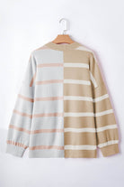 Khaki Stripe Colorblock Oversized Sweater - VacationGrabs