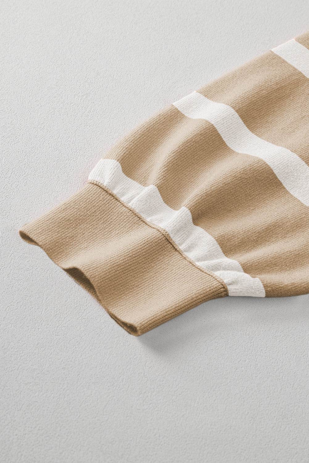 Khaki Stripe Colorblock Oversized Sweater - VacationGrabs