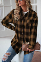 Plaid Button Up Dropped Shoulder Outerwear - VacationGrabs