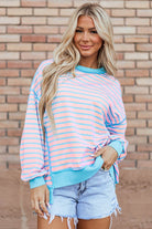 Pink Stripe Contrast Trim High Low Pullover Tunic - VacationGrabs