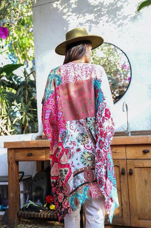 Colorful patterned beach cover-up kimono from Leto Accessories perfect for summer outings