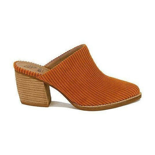 Let's See Style Women's Heels in Orange Ribbed Fabric, ideal for vacation fashion footwear