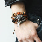 Stylish men's beaded bracelet set featuring leather and metal detailing for a trendy look