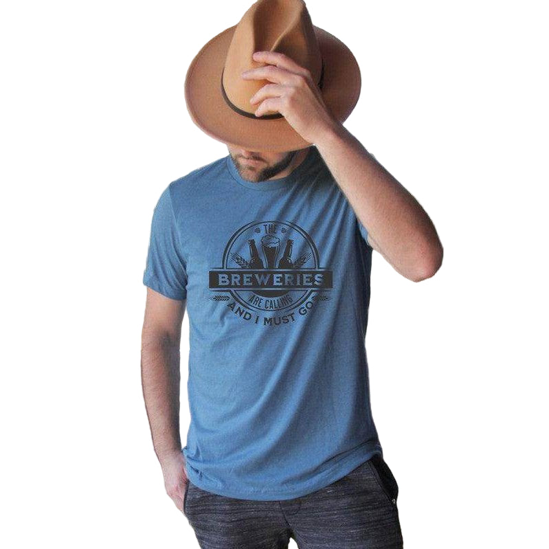 Ocean and 7th Men's Beer Lover Shirt in Blue Featuring Brewery Graphic Design