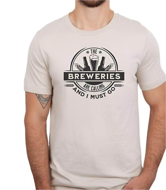 Ocean and 7th Men's Beer Lover Shirt with 'The Breweries Are Calling' Graphic Design