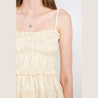 Emory Park lightweight beige spaghetti strap dress with smocked bodice and floral pattern