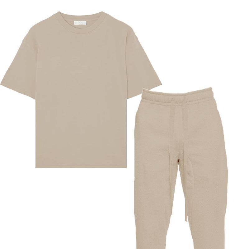 Beige Tshirt Ankle Toggle Sweatpants Set - VacationGrabs
