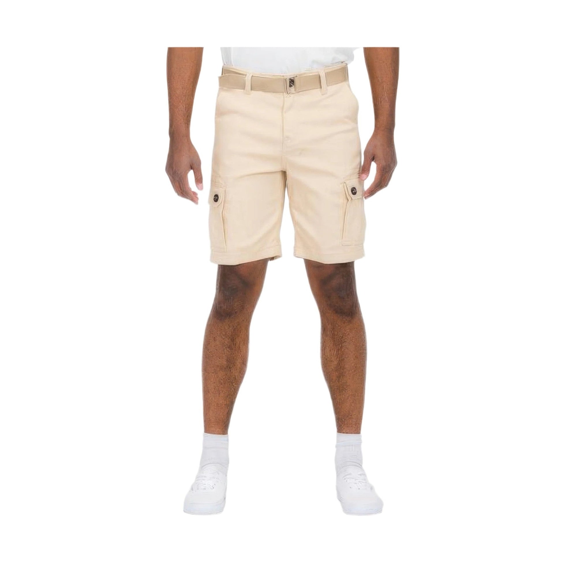 Belted summer shorts for men in beige with cargo pockets from VacationGrabs