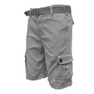 Belted summer shorts for men in grey with multiple pockets and adjustable waist