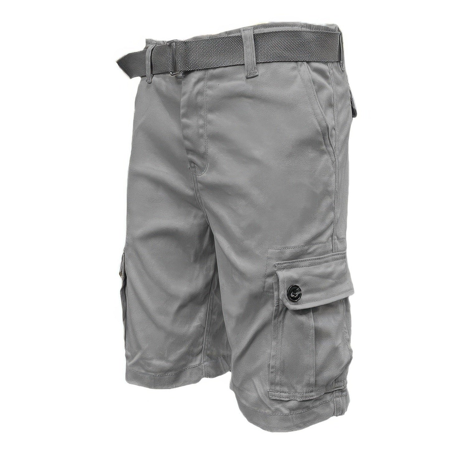 Belted summer shorts for men in grey with multiple pockets and adjustable waist