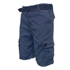 Belted summer shorts for men in navy blue featuring side pockets and adjustable belt