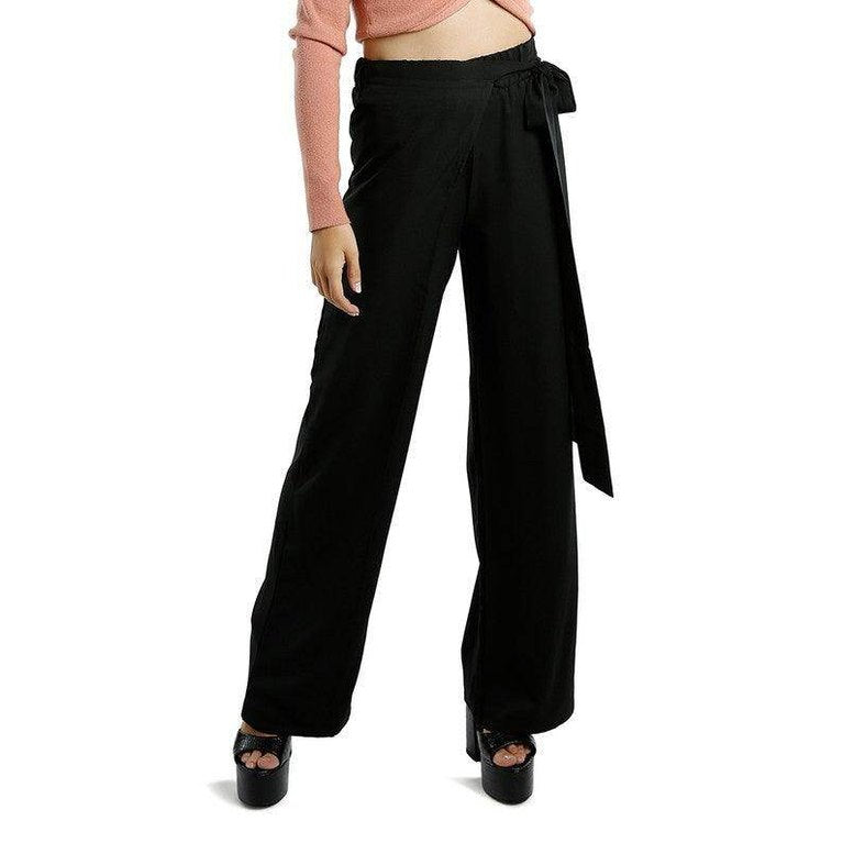 Belted Tie Wide Leg Pants - VacationGrabs
