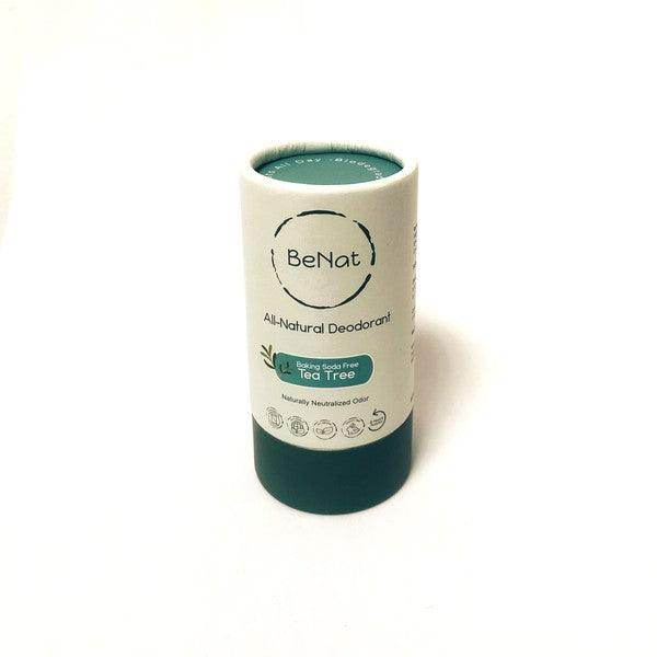 BeNat all natural deodorant in tea tree scent with eco-friendly packaging for fresh odor protection