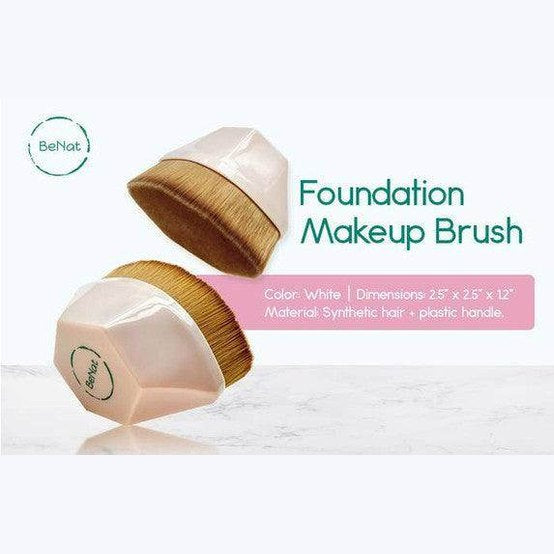 BeNat foundation makeup brush featuring a white plastic handle and soft synthetic hair bristles