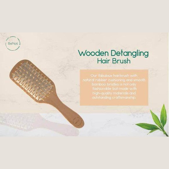BeNat natural wooden detangling brush with rubber cushioning and bamboo bristles for easy hair styling
