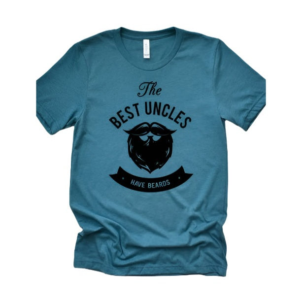 Wildberry Waves men's best uncle beard shirt in blue with black beard and mustache graphic