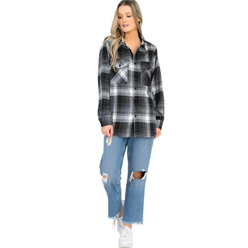 BF Regular Fit Checker Plaid Flannel Long Sleeve - VacationGrabs