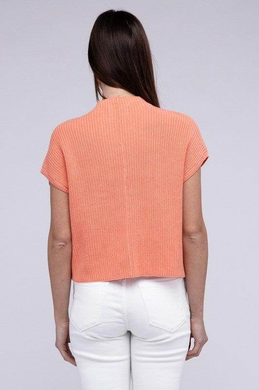 Mock Neck Short Sleeve Cropped Sweater - VacationGrabs