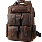 Big outdoor leather backpack with multiple pockets and sturdy design for adventures and travel