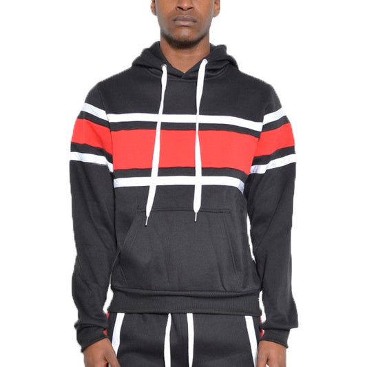 WEIV black and red striped hoodie with white drawstrings and front pocket for casual wear