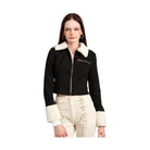 Emory Park black and white cuff jacket with a zippered front and stylish collar for women