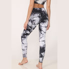 ALAMAE Apparel black and white tye dye yoga pants with high waist and fitted design