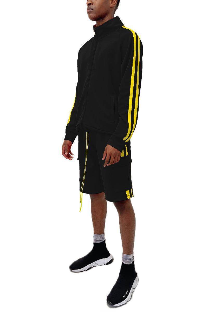 Men's 2PC Track Sets in black and yellow stripe outfit, ideal for casual wear and workouts