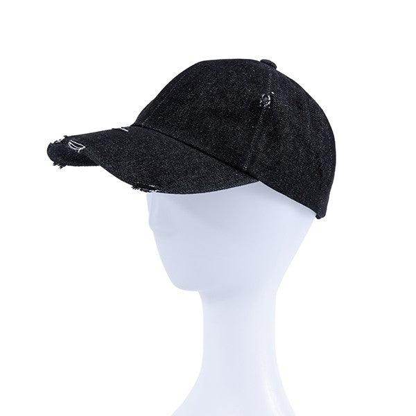 Bella Chic black blue casual hat with a distressed design for a trendy look