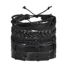 Set of black braided wristbands for men featuring various textures and adjustable designs for a stylish look