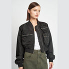 Emory Park black brown bomber jacket with multiple zippered pockets for a stylish look
