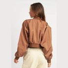 Emory Park women's black brown bomber jacket with a cropped design and balloon sleeves