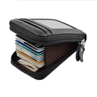 Black brown leather wallet with multiple card slots and zipper closure for secure storage