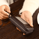 Black brown leather wallet with zipper and clear ID window for easy access