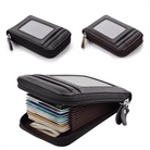 Black brown leather wallet with multiple card slots and a compact zipper design for easy access