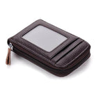 Black brown leather wallet with card slots and zipper closure for secure storage