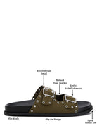 Rag Company black buckle sandals featuring nubuck faux leather and slip-on design with buckle straps