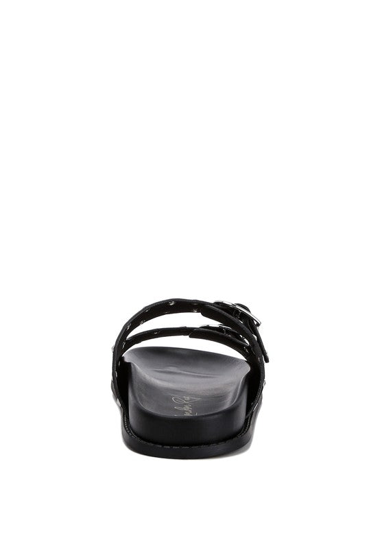 Stylish black buckle sandals with dual straps for comfortable summer wear